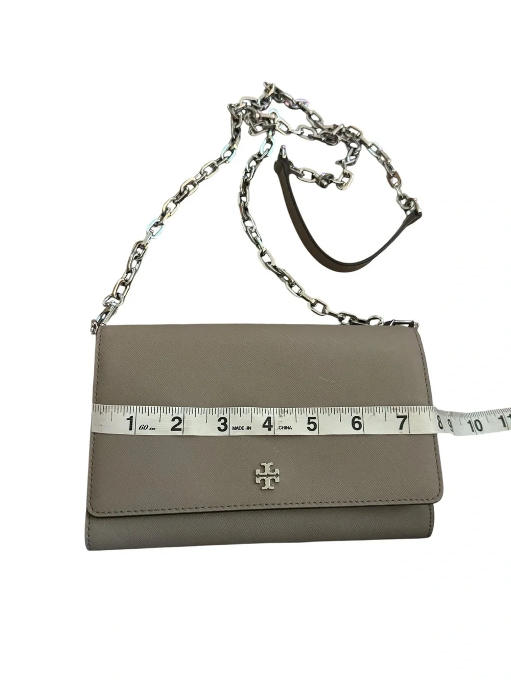 Tory Burch Robinson Chain Wallet in French Gray NWOT